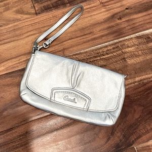 Metallic Silver Coach Wristlet